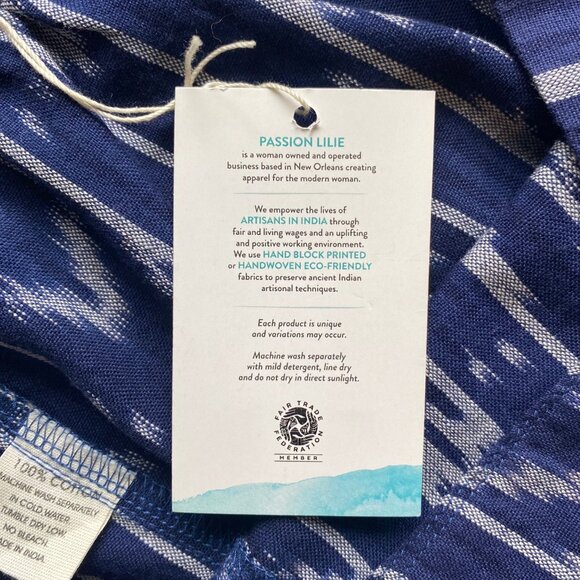 Fair Trade Real Ikat 100% Cotton Breathable Navy Cuffed Shorts M Passion Lilie - Picture 6 of 8